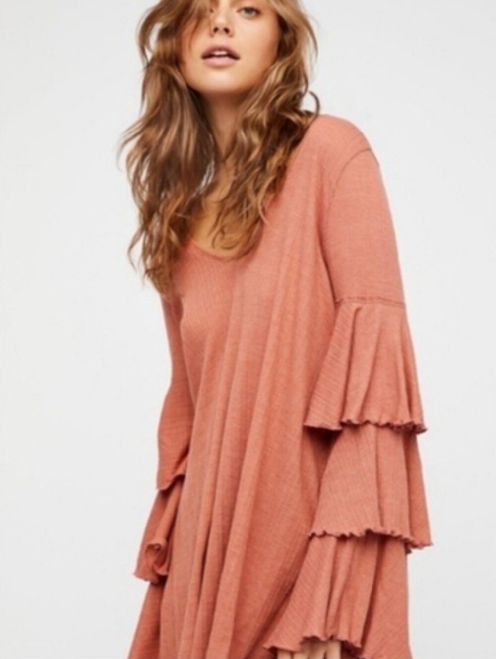 Boho Ruffle-Tiered Orange V-Neck Tunic/Dress